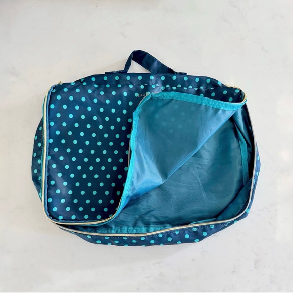 Issac Mizrahi Navy & Teal Blue Polka Dot Packing Cube, Gold Zipper Hardware - Picture 1 of 16